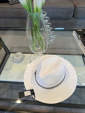 Marcus Adler White Straw Sun Hat with Black Trim